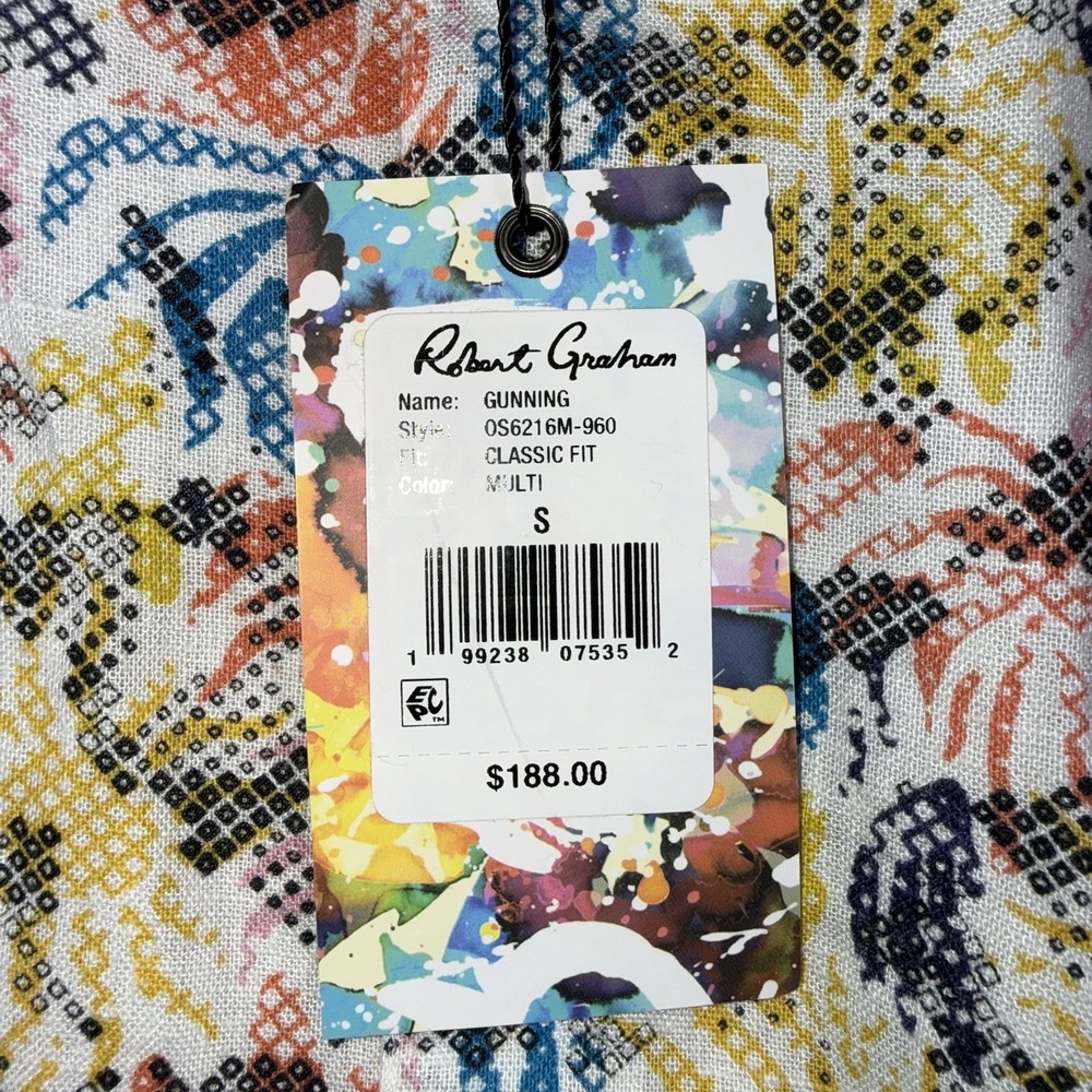 Robert Graham Linen Blend Men's Small Multicolor Short Sleeve Classic - Picture 2 of 8
